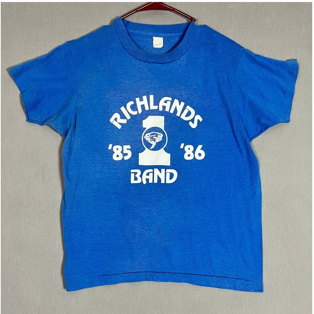 Vintage Screen Stars T-Shirt L Blue Cotton Blend 80s Band Tee Cotton Bowl Fair